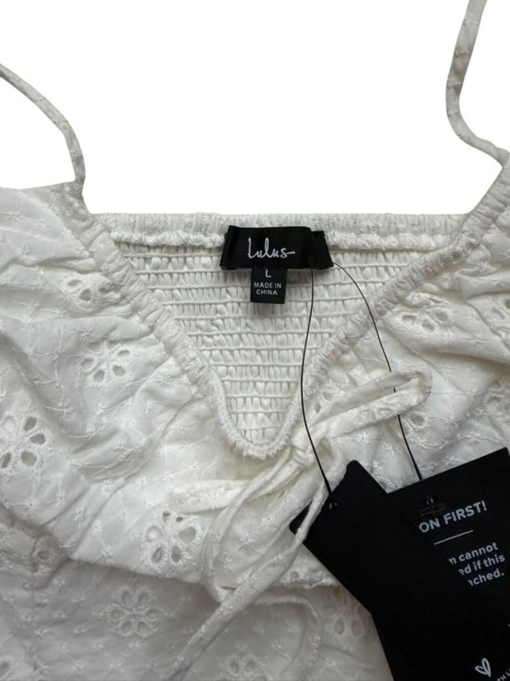 Lulus Eyelet Cotton 2 Piece Set Womens L White Crop Top Mini Skirt NWT Summer - Picture 5 of 9